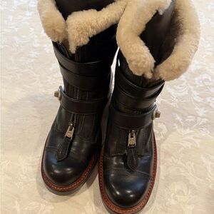 Coach Moto Black Leather & Fur Boot woman’s size 8B